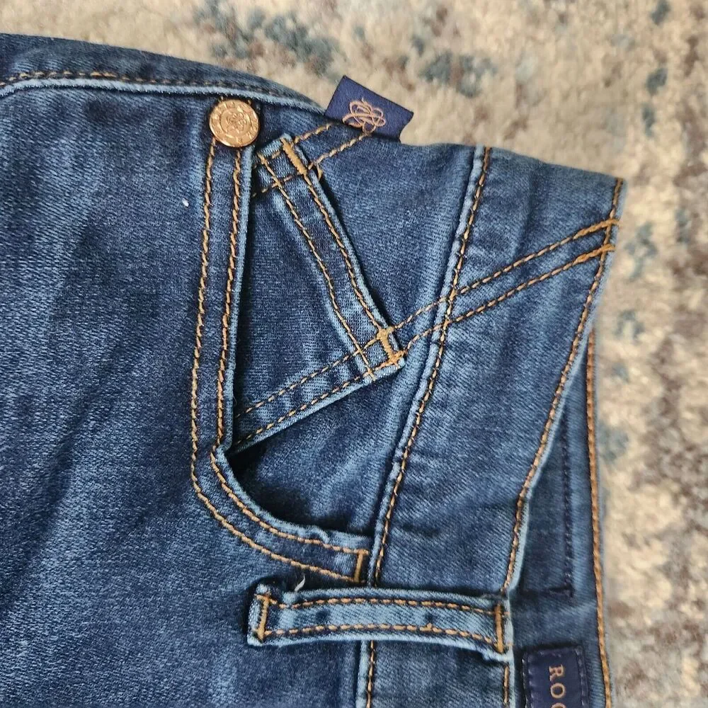 Rock & Republic Womens Size 4 Berlin Embroidered Pockets Blue Straight Jeans